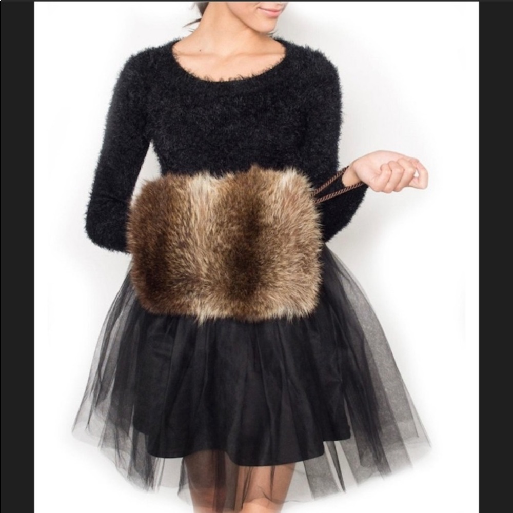 Genuine raccoon fur muff wristlet with pouch